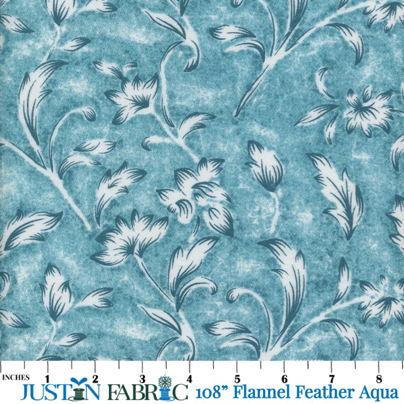 108" Wide Feathered Vine Aqua Cotton Flannel Remnant | Mook Fabrics