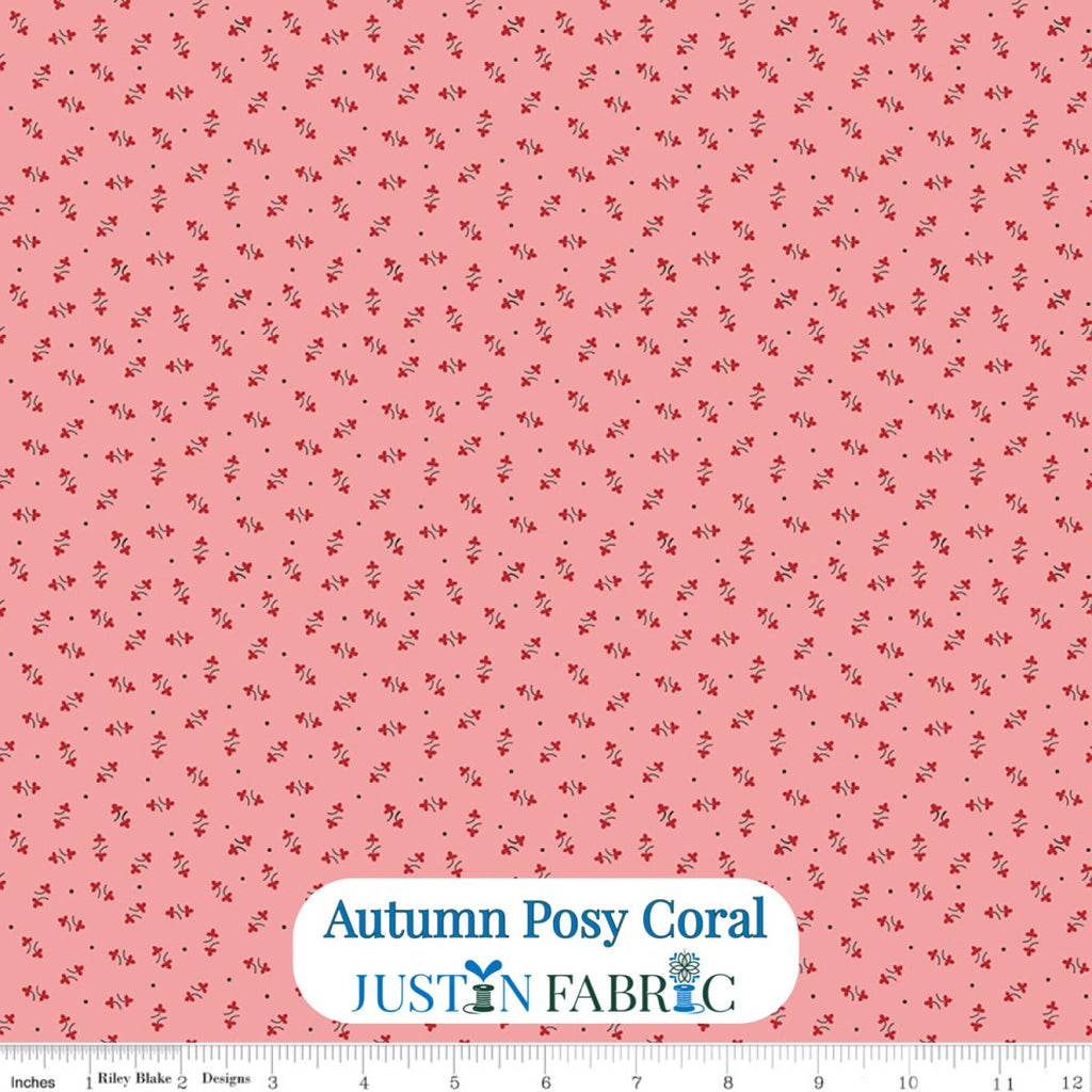 Autumn Posy Coral Cotton Yardage by Lori Holt | Riley Blake Designs -C14655-CORAL - Justin Fabric!