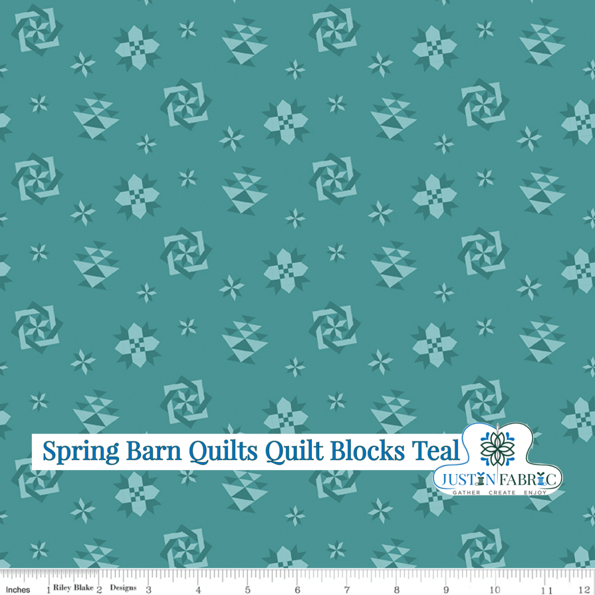 Spring Barn Quilts Quilt Blocks Teal Yardage| SKU: C14332-TEAL Pre-order (January 2024) -C14332-TEAL - Justin Fabric!