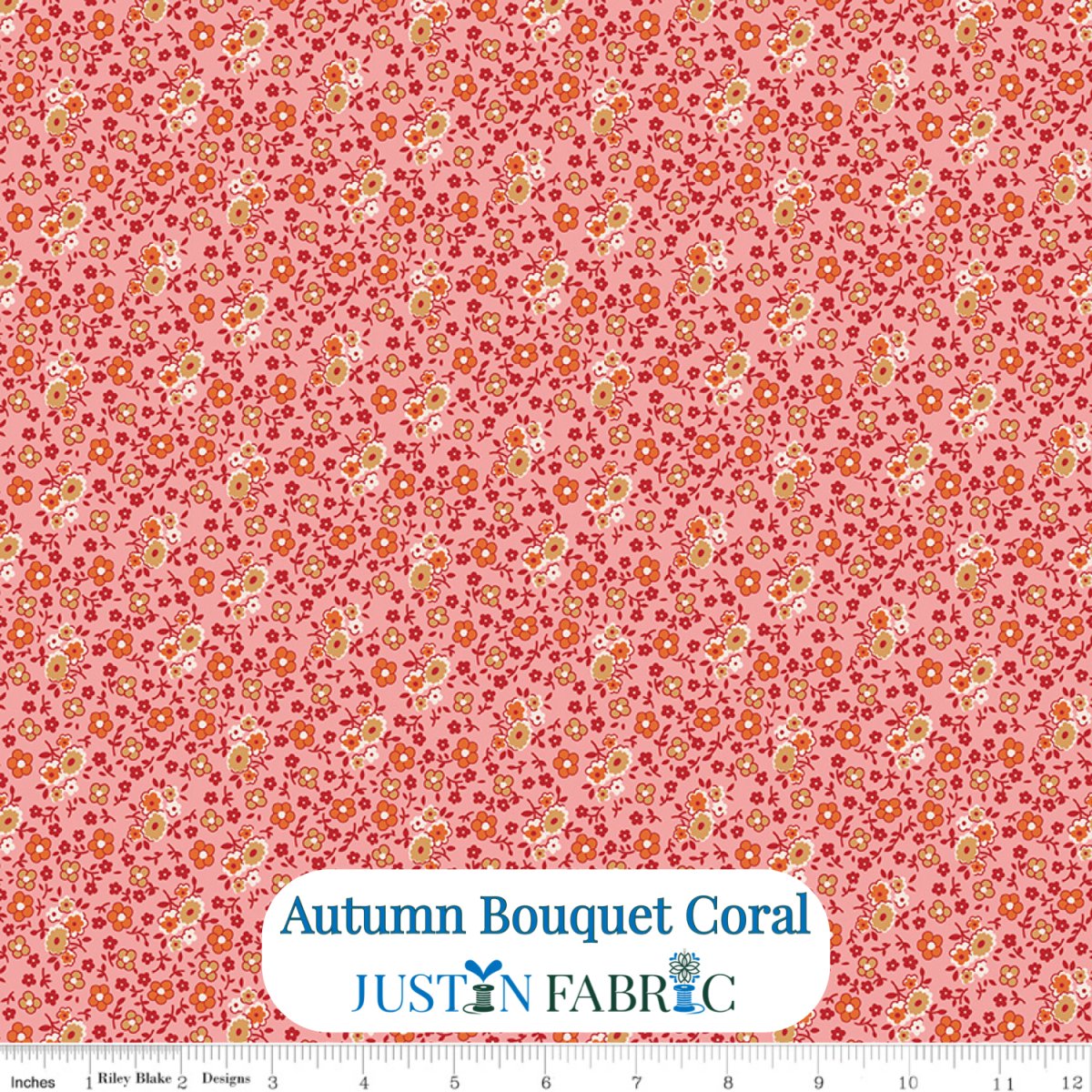 Autumn Bouquet Coral Cotton Yardage by Lori Holt | Riley Blake Designs -C14656-CORAL - Justin Fabric!