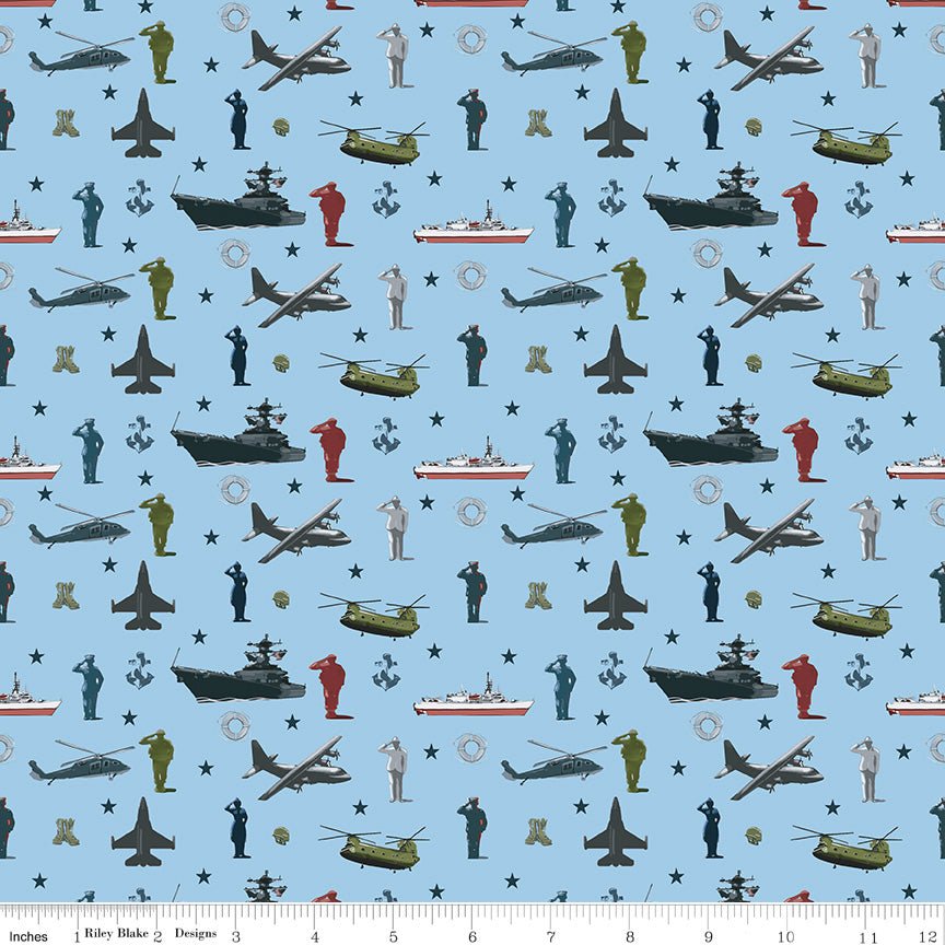 Coming Home Armed Forces Main Blue Yardage by Vicki Gifford | Riley Blake Designs -C14420-BLUE - Justin Fabric!