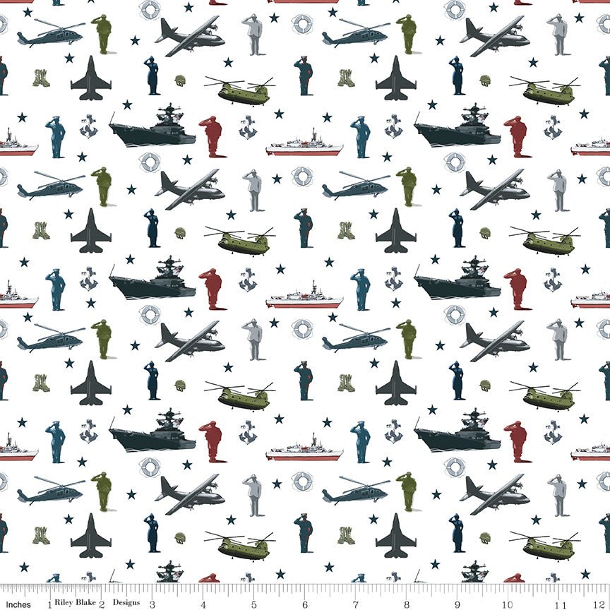 Coming Home Armed Forces Main White Yardage by Vicki Gifford | Riley Blake Designs -C14420-WHITE - Justin Fabric!