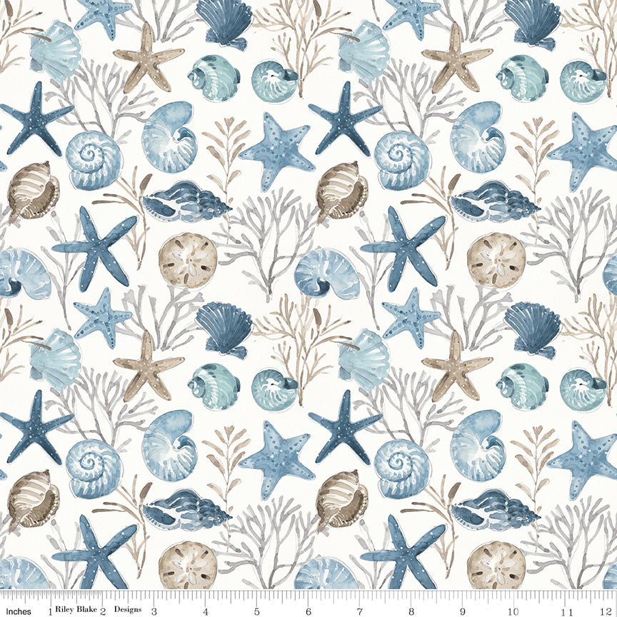 Blue Escape Coastal Ocean Floor Off White Cotton Yardage by Lisa Audit | Riley Blake Designs -C14511-OFFWHITE - Justin Fabric!