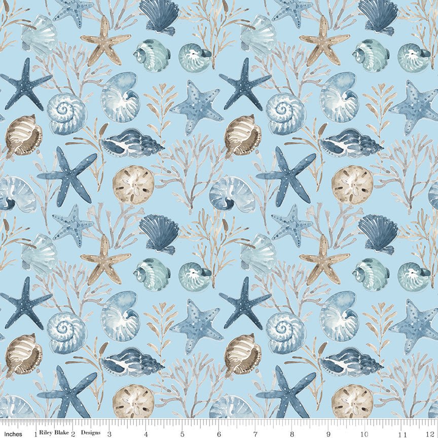 Blue Escape Coastal Ocean Floor Sky Cotton Yardage by Lisa Audit | Riley Blake Designs -C14511-SKY - Justin Fabric!