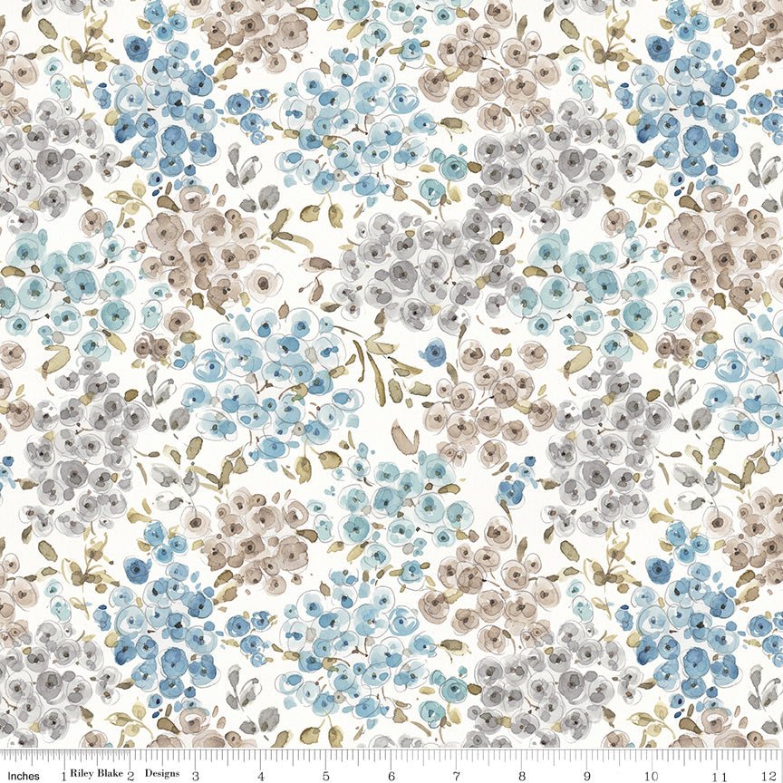 Blue Escape Coastal Floral Off White Cotton Yardage by Lisa Audit | Riley Blake Designs -C14512-OFFWHITE - Justin Fabric!