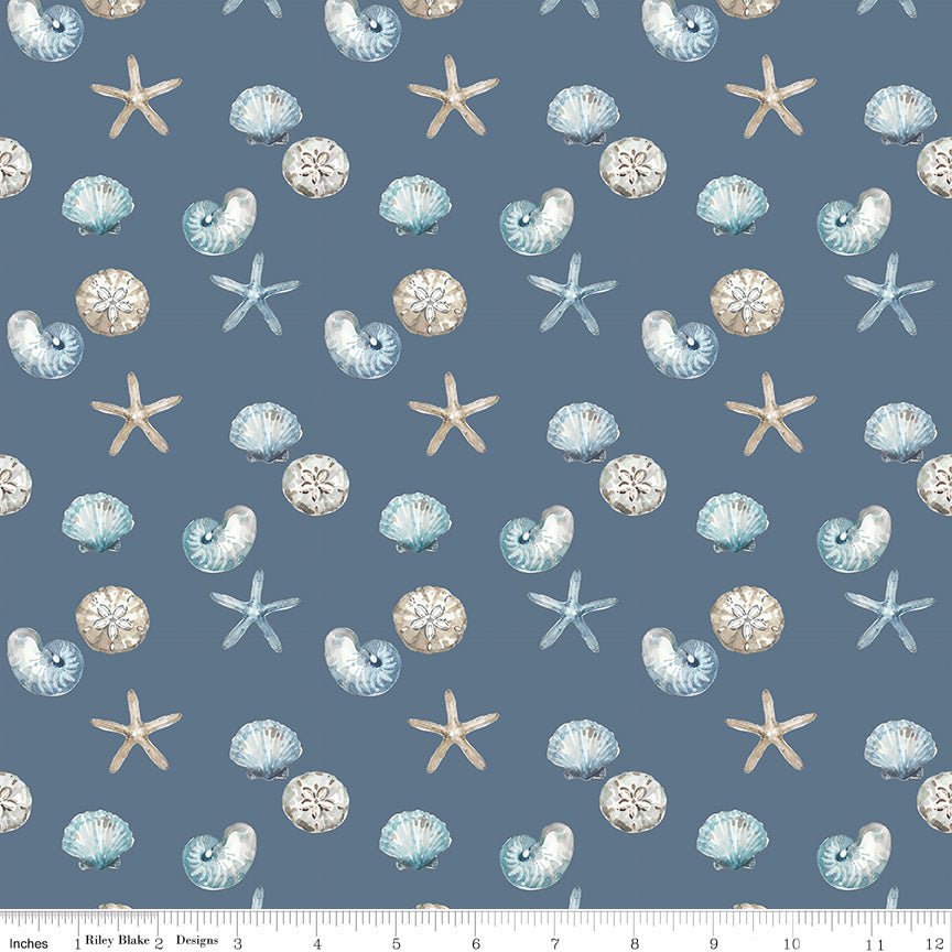 Blue Escape Coastal Shell Toss Colonial Cotton Yardage by Lisa Audit | Riley Blake Designs -C14513-COLONIAL - Justin Fabric!