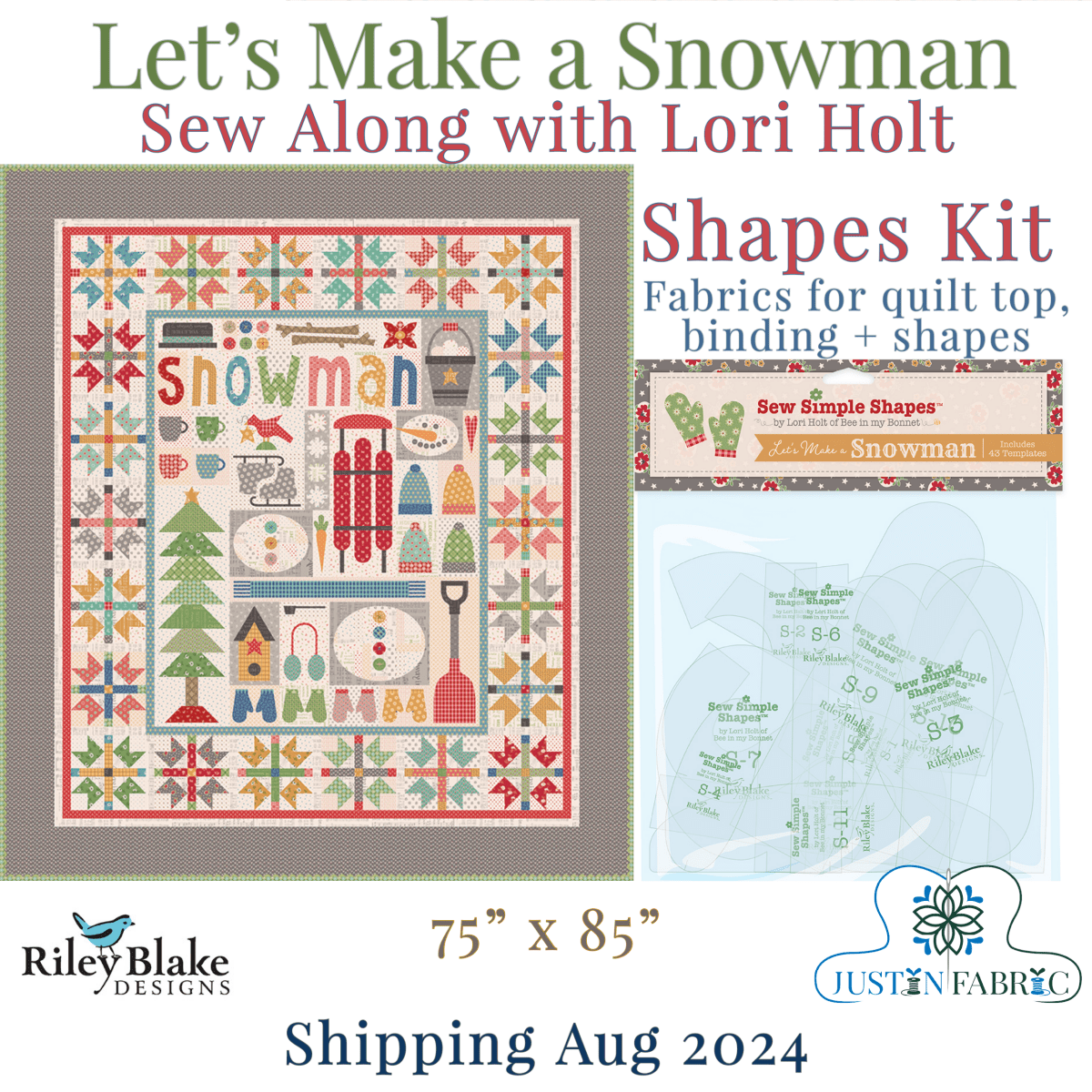 Let's Make a Snowman Sew Along Quilt Kit by Lori Holt | Pre-order for July 2024 Release -SA-LMAS-SHAPES - Justin Fabric!