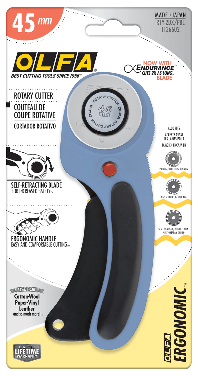 Olfa 45mm Deluxe Rotary Cutter | SKU: RTY-2DX-PBL -RTY-2DX/PBL - Justin Fabric!