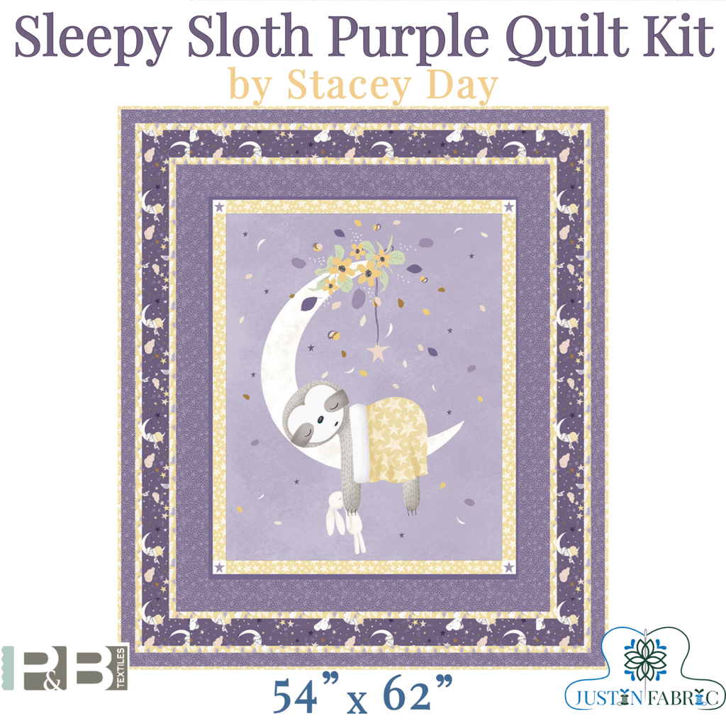 Sleepy Sloth Purple Quilt Kit by Stacey Day featuring Sleepy Sloth fabrics by Debbie Monson | P&B Textiles -KT-SLEEPYSLOTH-PURPLE - Justin Fabric!
