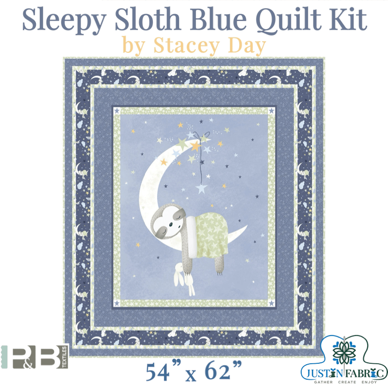 Sleepy Sloth Blue Quilt Kit featuring Sleepy Sloth by Debbie Monson | P&B Textiles Pre-order (11/2023) -KT-SLEEPYSLOTH-BLUE - Justin Fabric!