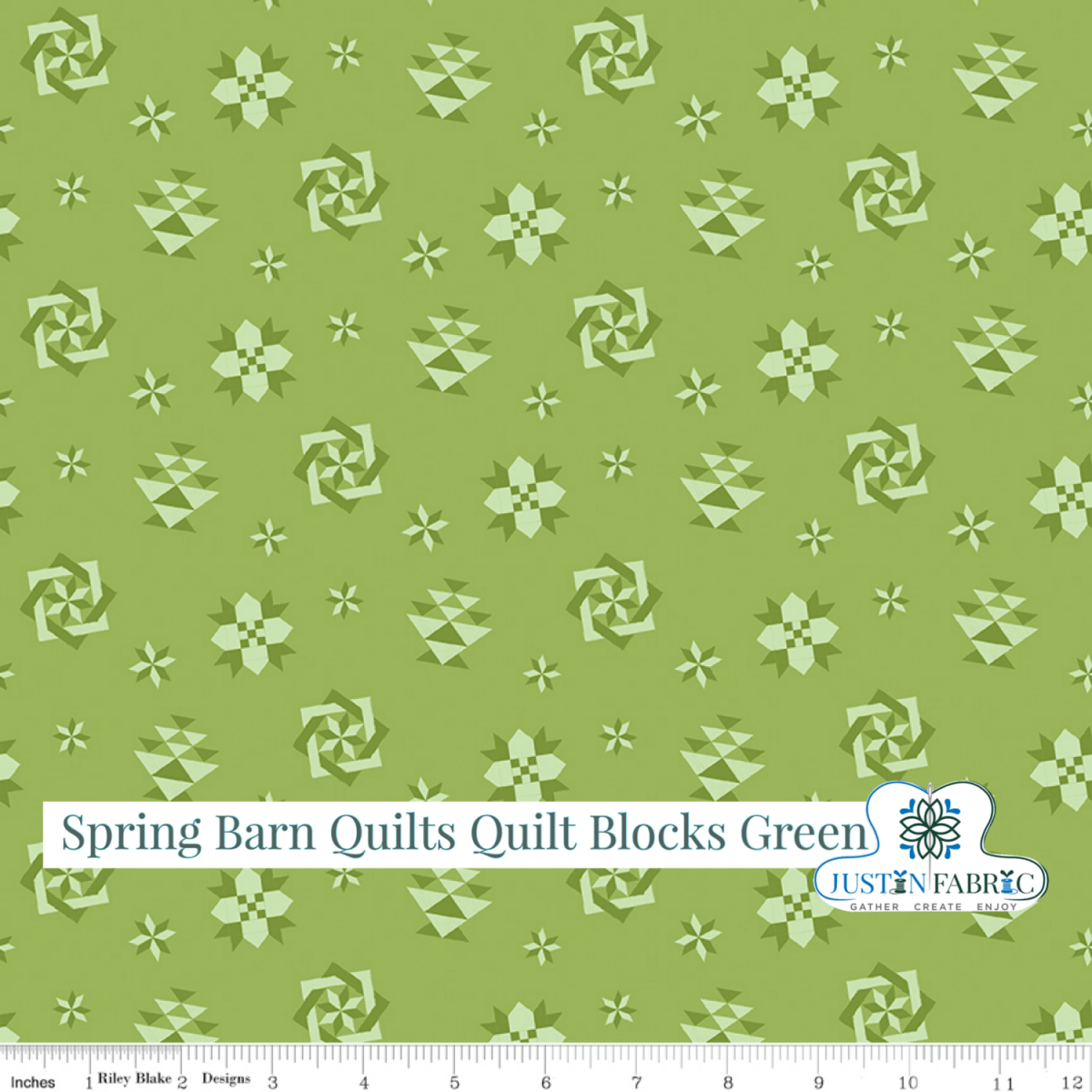 Spring Barn Quilts Quilt Blocks Green Yardage| SKU: C14332-GREEN Pre-order (January 2024) -C14332-GREEN - Justin Fabric!
