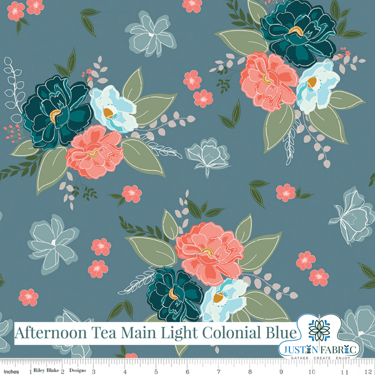 Afternoon Tea Main Light Colonial Blue Yardage | SKU: C14030-LTCOLBLUE -C14030-LTCOLBLUE - Justin Fabric!