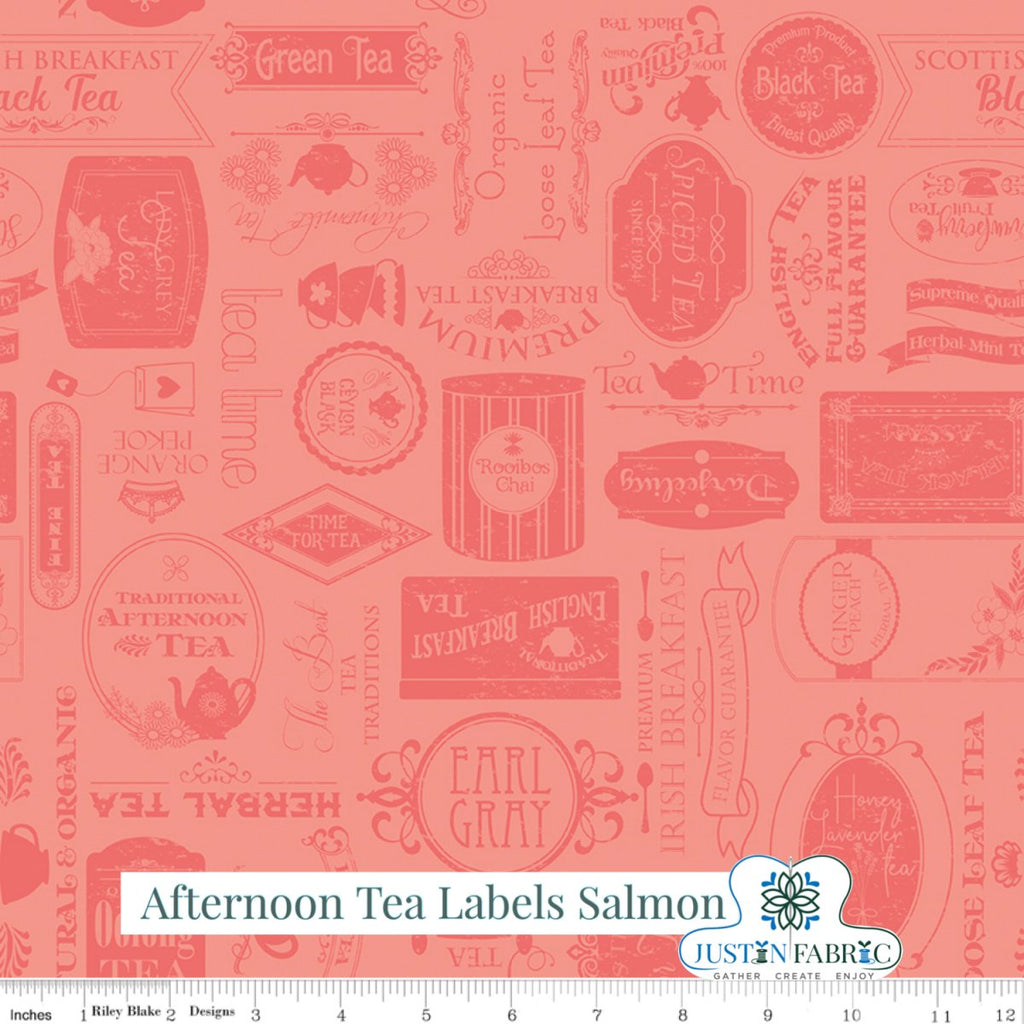 Afternoon Tea Labels Salmon by Beverly McCullough | Riley Blake Designs C14032-SALMON