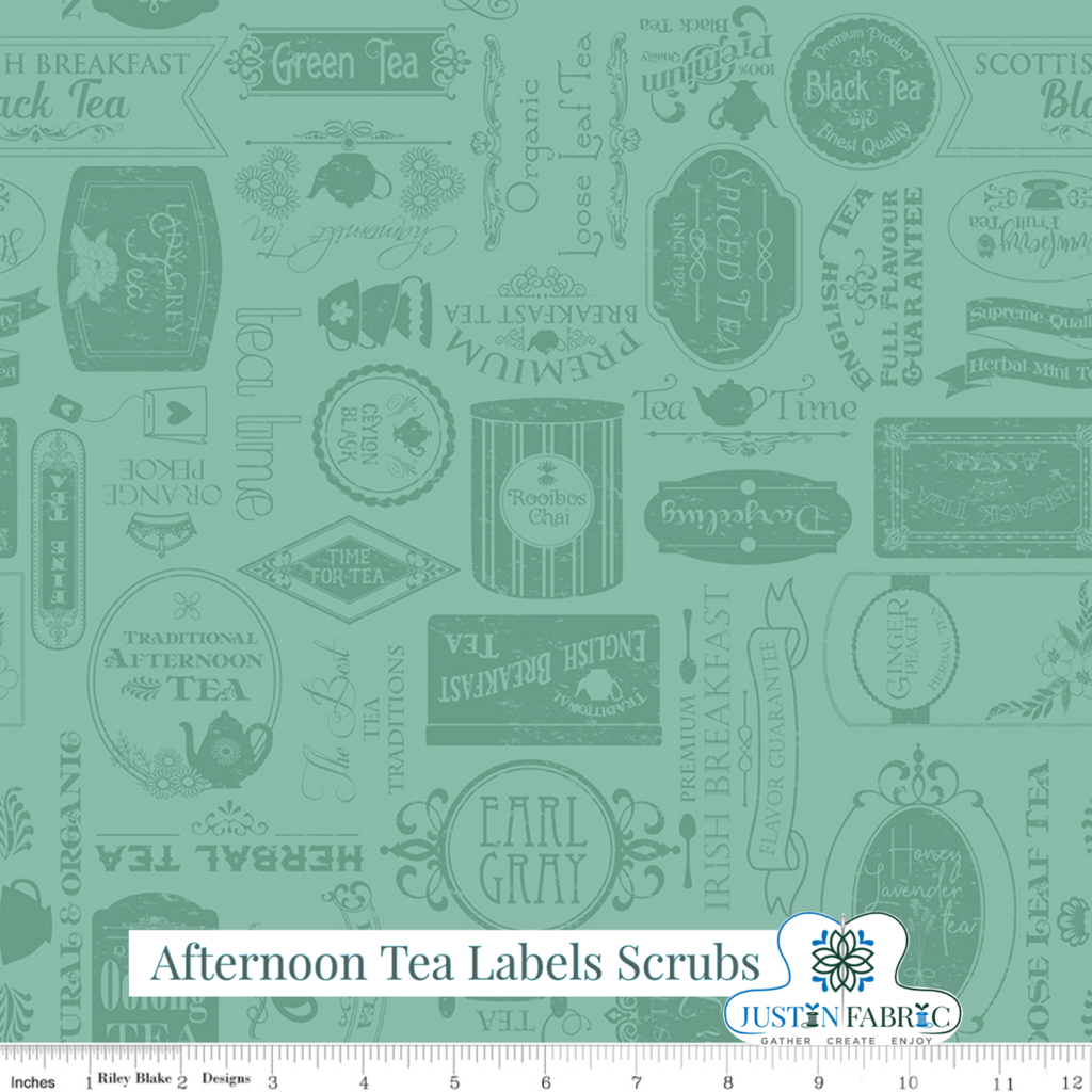 Afternoon Tea Labels Scrubs Yardage | SKU: C14032-SCRUBS -C14032-SCRUBS - Justin Fabric!
