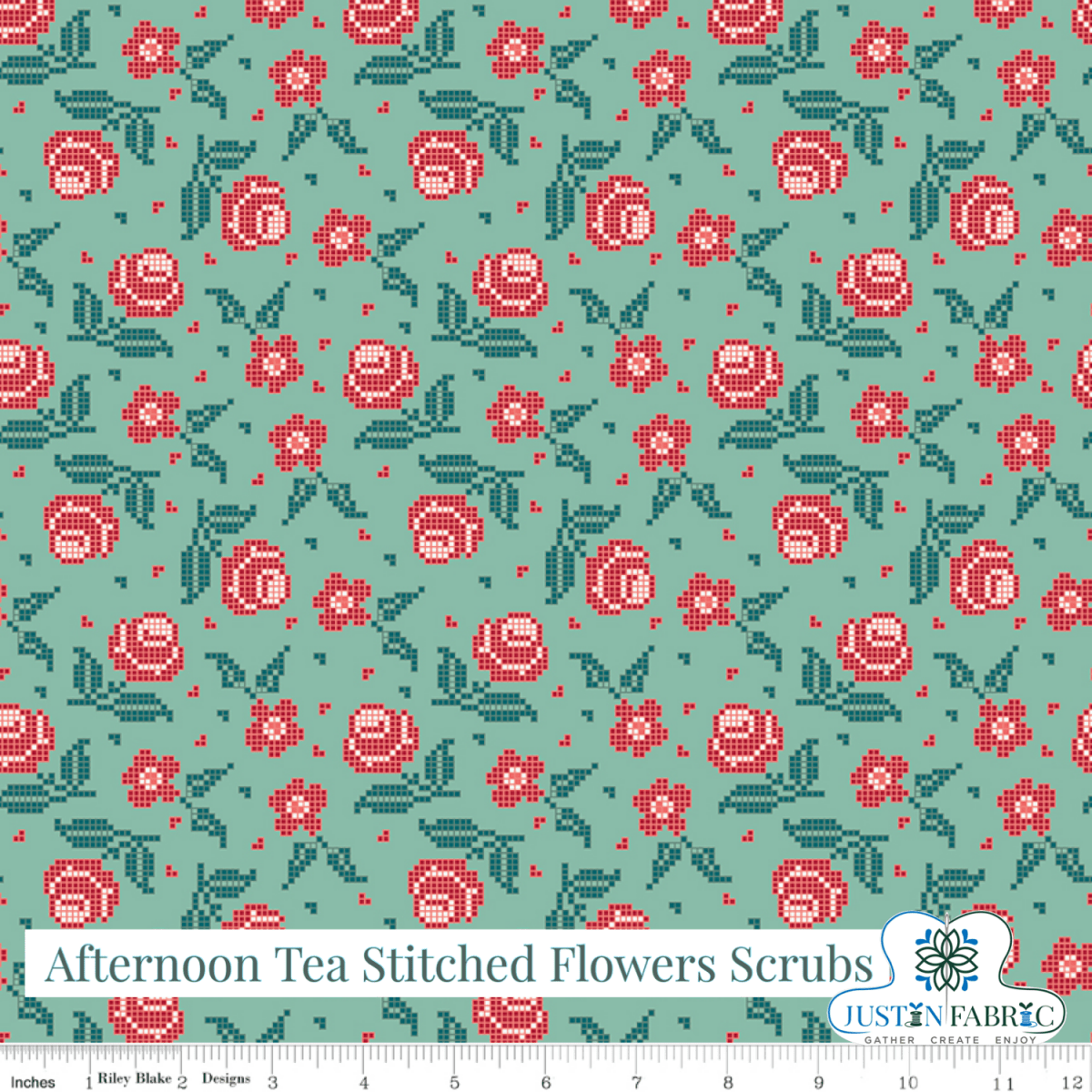 Afternoon Tea Stitched Flowers Scrubs Yardage | SKU: C14033-SCRUBS -C14033-SCRUBS - Justin Fabric!