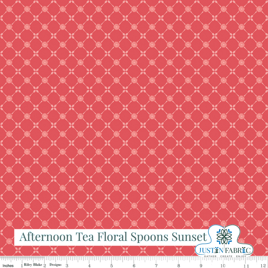 Afternoon Tea Floral Spoons Sunset Yardage | SKU: C14034-SUNSET -C14034-SUNSET - Justin Fabric!