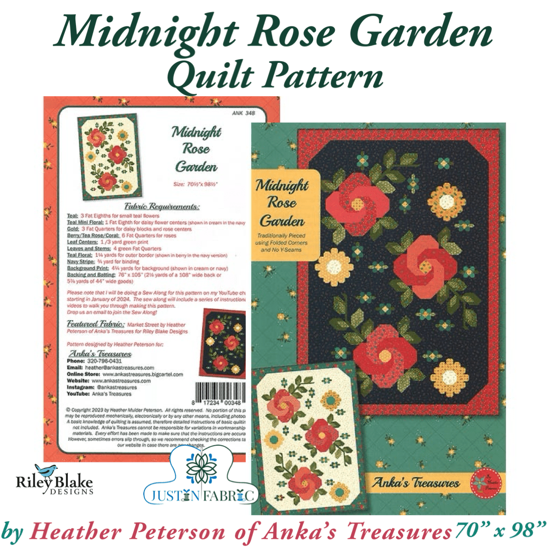 Midnight Rose Garden Quilt Pattern by Heather Peterson | P154-MIDNIGHTROSE -P154-MIDNIGHTROSE - Justin Fabric!