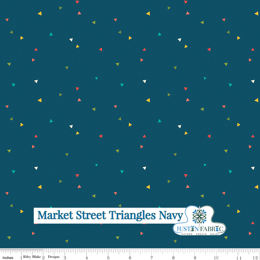 Market Street Triangles Navy Yardage | SKU: C14127-NAVY -C14127-NAVY - Justin Fabric!