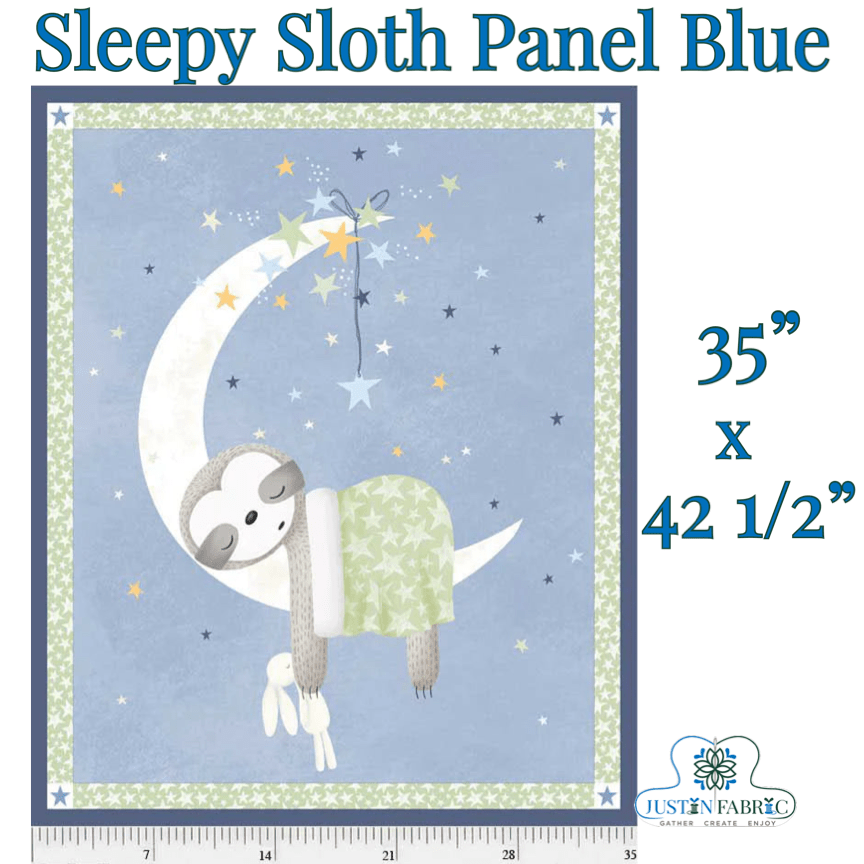 Sleepy Sloth Panel Blue by Debbie Monson | SKU: SSLO5193 PA-B -SSLO5193-PA-B - Justin Fabric!
