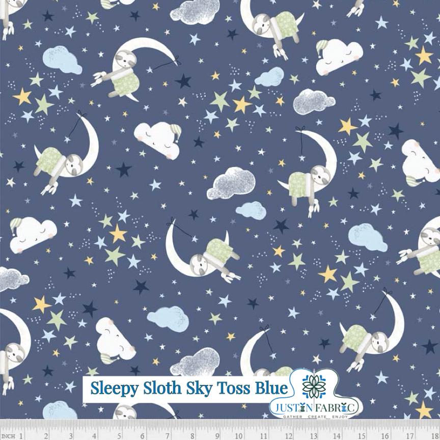 Sleepy Sloth Sky Toss Blue Yardage | SKU: SSLO5194-DB -SSLO5194-DB - Justin Fabric!