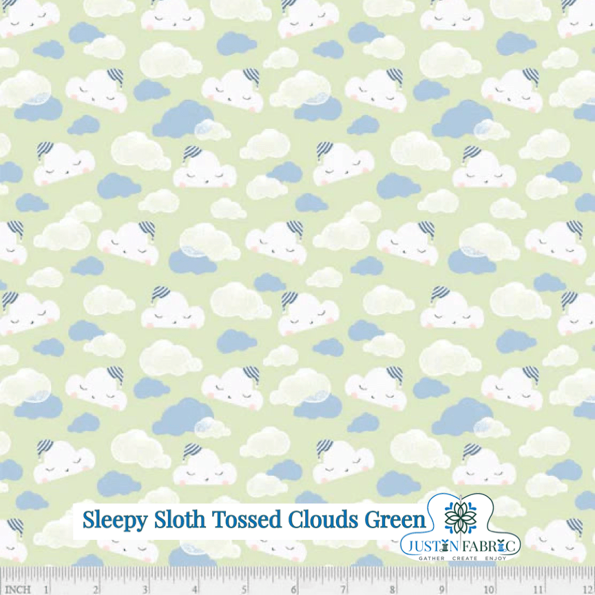 Sleepy Sloth Tossed Clouds Green Yardage | SKU: SSLO5195-G -SSLO5195-G - Justin Fabric!