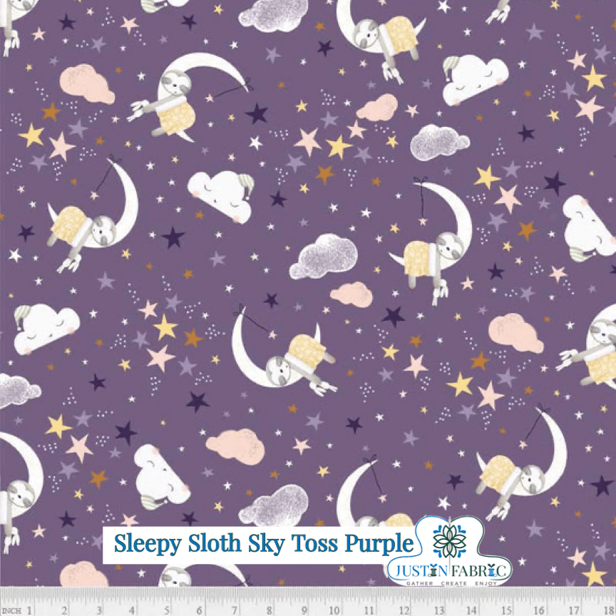 Sleepy Sloth Sky Toss Purple Yardage | SKU: SSLO5194-CC -SSLO5194-CC - Justin Fabric!