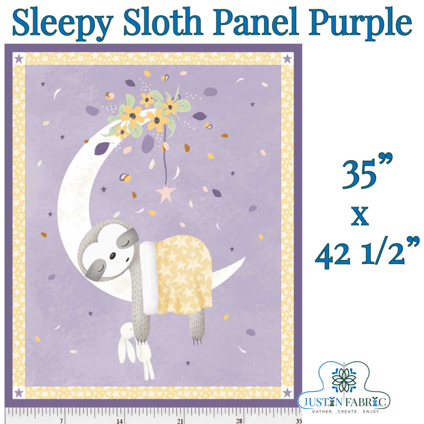 Sleepy Sloth Panel Purple by Debbie Monson | P&B Textiles #SSLO5193 PA-C -SSLO5193 PA-C - Justin Fabric!