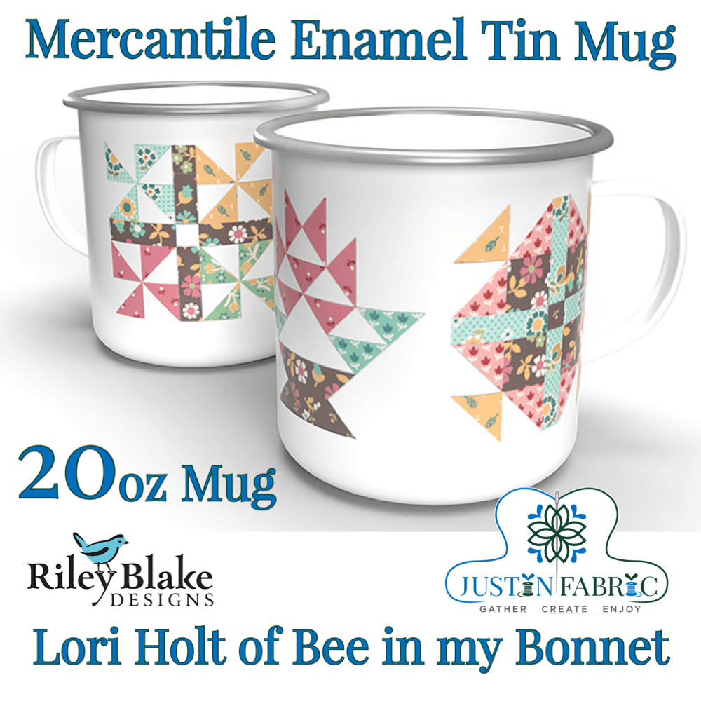 Lori Holt Mercantile Enamel Tin Mug - Quilt Block Design, 20 oz | Riley Blake Designs -ST-34012 - Justin Fabric!