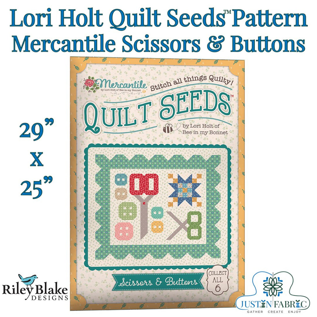 Lori Holt Mercantile Quilt Seeds™ Pattern Scissors & Buttons | Riley Blake Designs -ST-34023 - Justin Fabric!