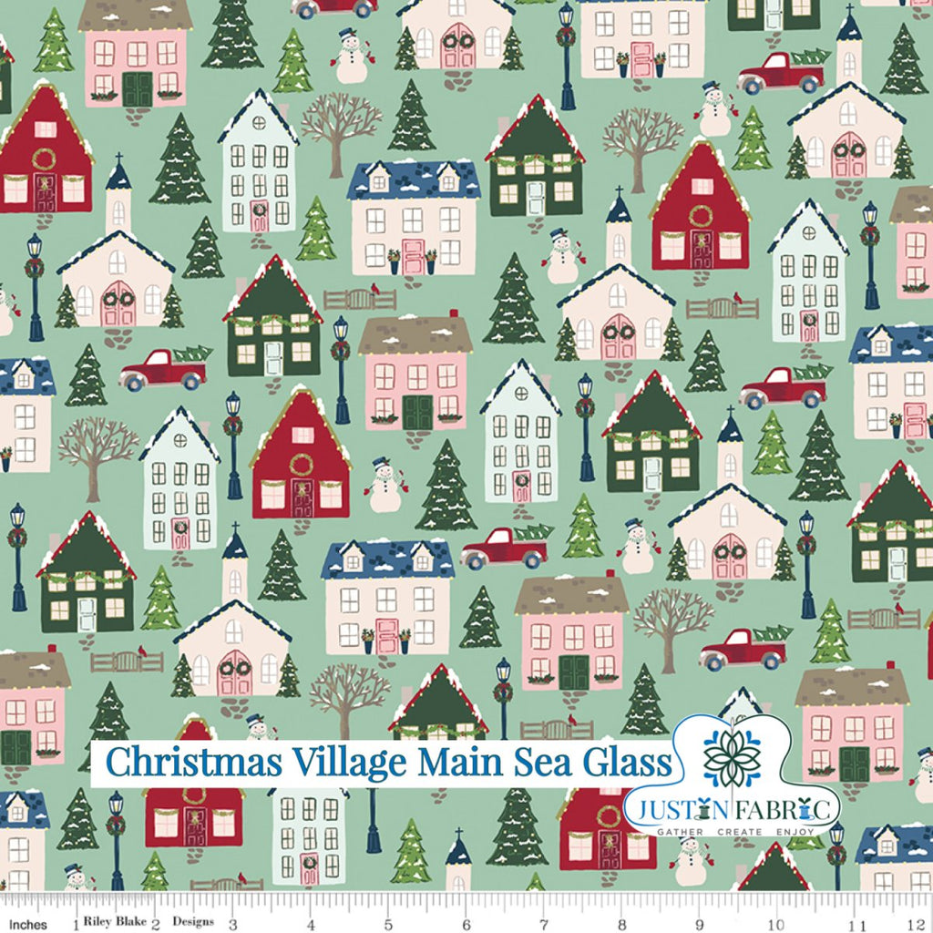 Christmas Village Main Sea Glass Cotton Fabric by Katherine Lenius | Riley Blake Designs - SKU: C12240-SEAGLASS -C12240-SEAGLASS - Justin Fabric!