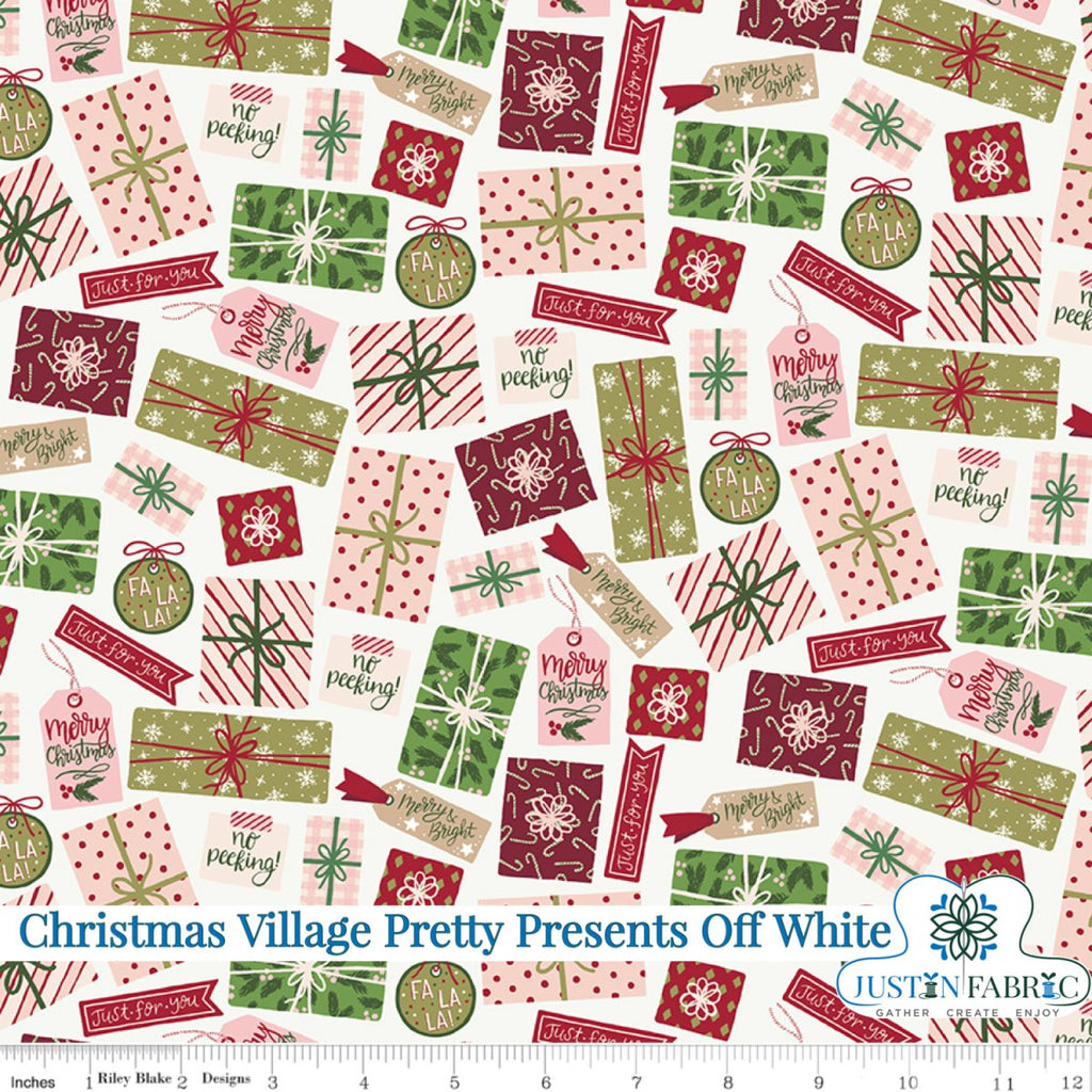 Christmas Village Pretty Presents Off White Precut 2.25 Yards | SKU: C12243-OFFWHITE -C12243-OFFWHITE-2.25 - Justin Fabric!