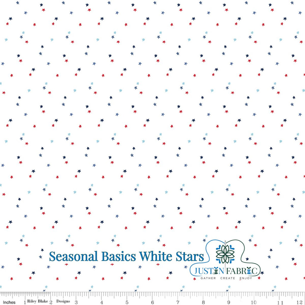 Seasonal Basics Stars White Yardage - Christopher Thompson | Riley Blake Designs, SKU: C657-WHITE -C657-WHITE - Justin Fabric!