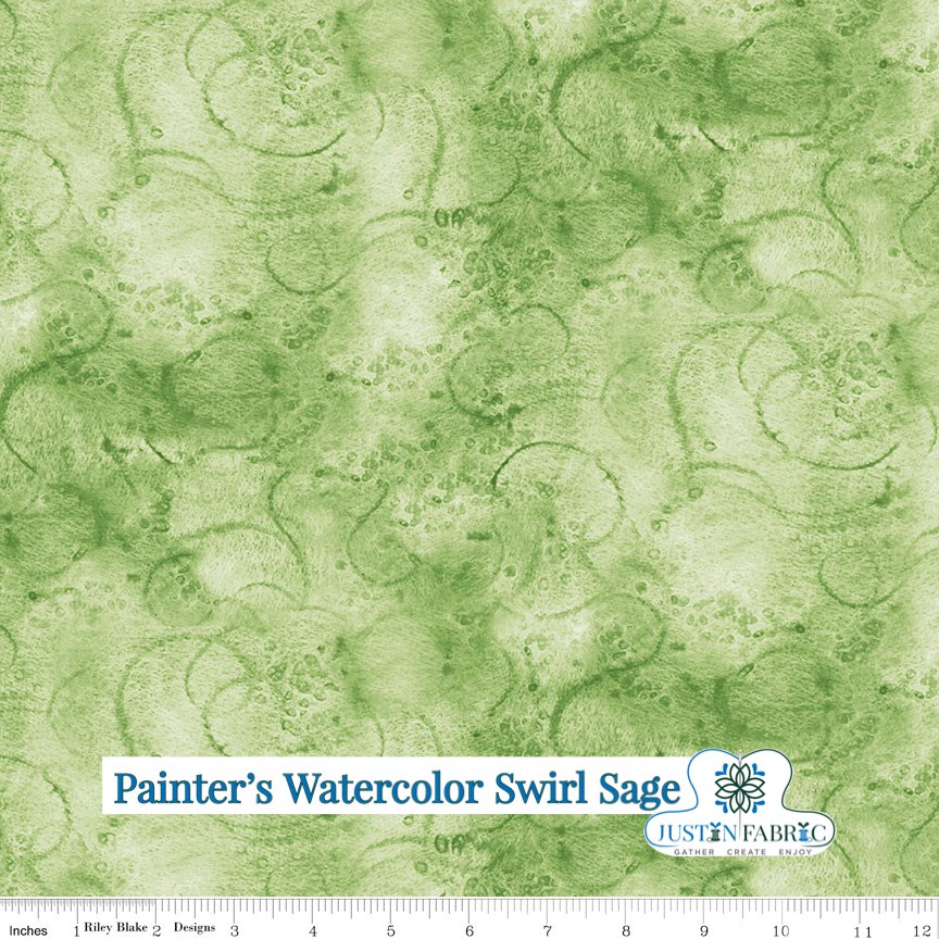 Painter’s Watercolor Swirl Sage Yardage J Wecker Frisch | Riley Blake Designs, SKU: C680-SAGE -C680-SAGE-1/4 - Justin Fabric!
