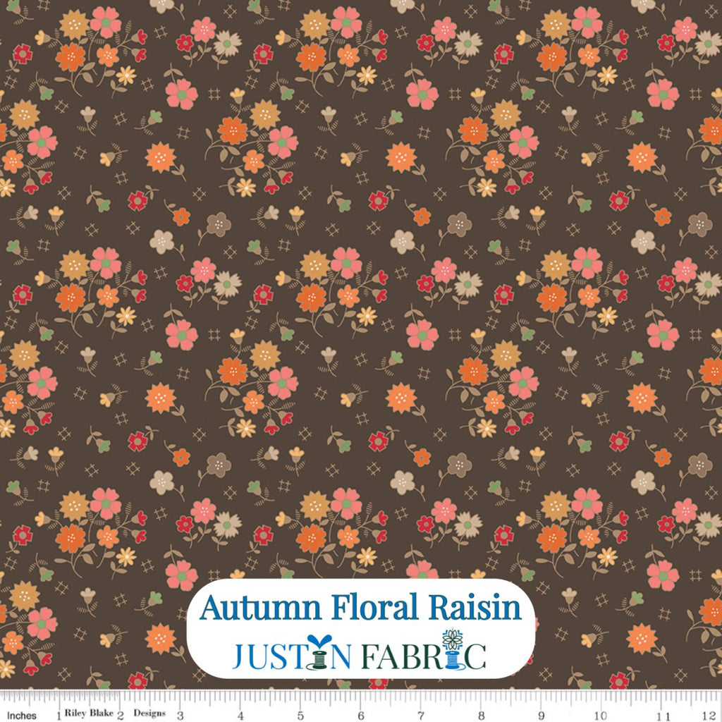 Autumn Floral Raisin Cotton Yardage by Lori Holt | Riley Blake Designs -C14650-RAISIN - Justin Fabric!