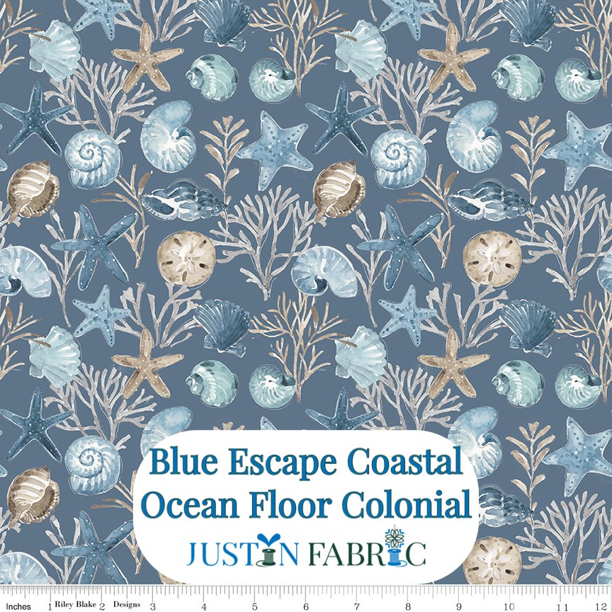 Blue Escape Coastal Ocean Floor Colonial Cotton Yardage by Lisa Audit | Riley Blake Designs -C14511-COLONIAL - Justin Fabric!
