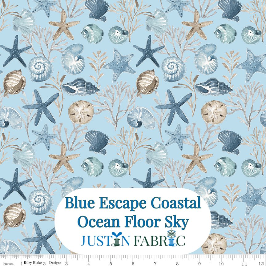Blue Escape Coastal Ocean Floor Sky Cotton Yardage by Lisa Audit | Riley Blake Designs -C14511-SKY - Justin Fabric!