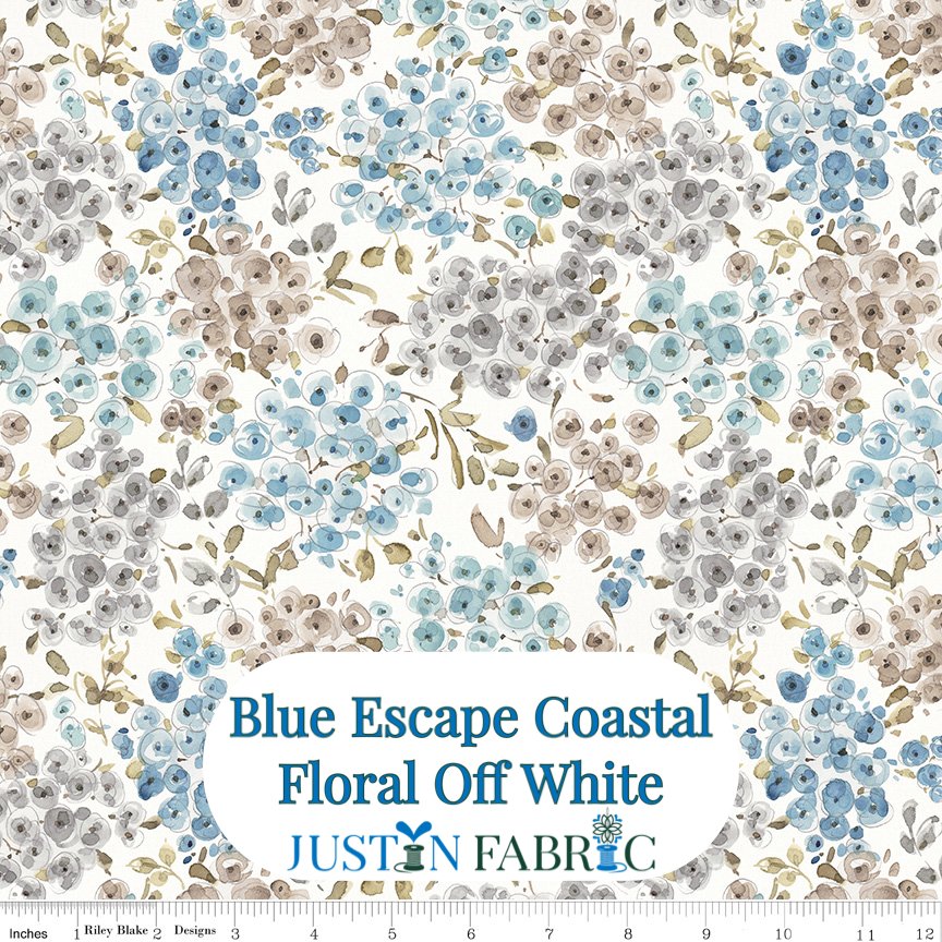 Blue Escape Coastal Floral Off White Cotton Yardage by Lisa Audit | Riley Blake Designs -C14512-OFFWHITE - Justin Fabric!