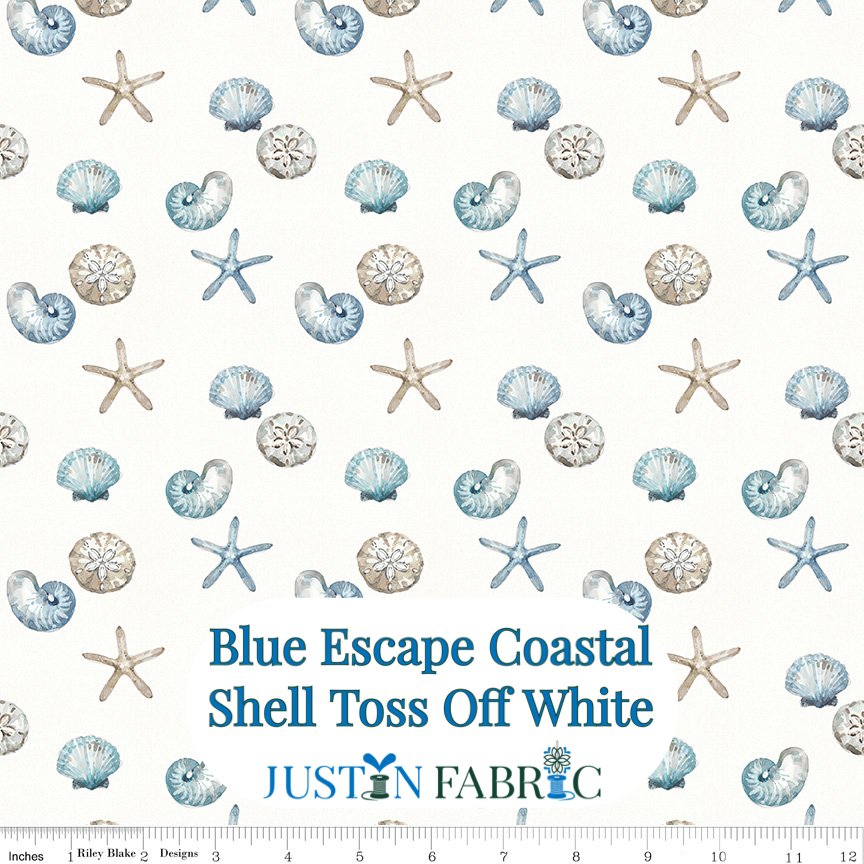 Blue Escape Coastal Shell Toss Off White Cotton Yardage by Lisa Audit | Riley Blake Designs -C14513-OFFWHITE - Justin Fabric!