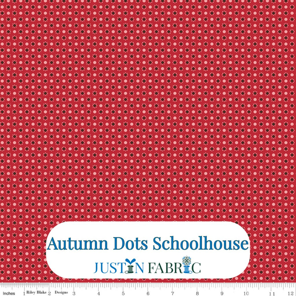 Autumn Dots Schoolhouse Cotton Yardage by Lori Holt | Riley Blake Designs -C14657-SCHOOLHOUSE - Justin Fabric!