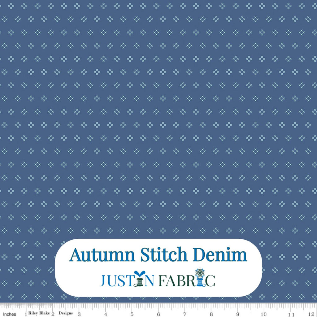 Autumn Stitch Denim Cotton Yardage by Lori Holt | Riley Blake Designs -C14658-DENIM - Justin Fabric!