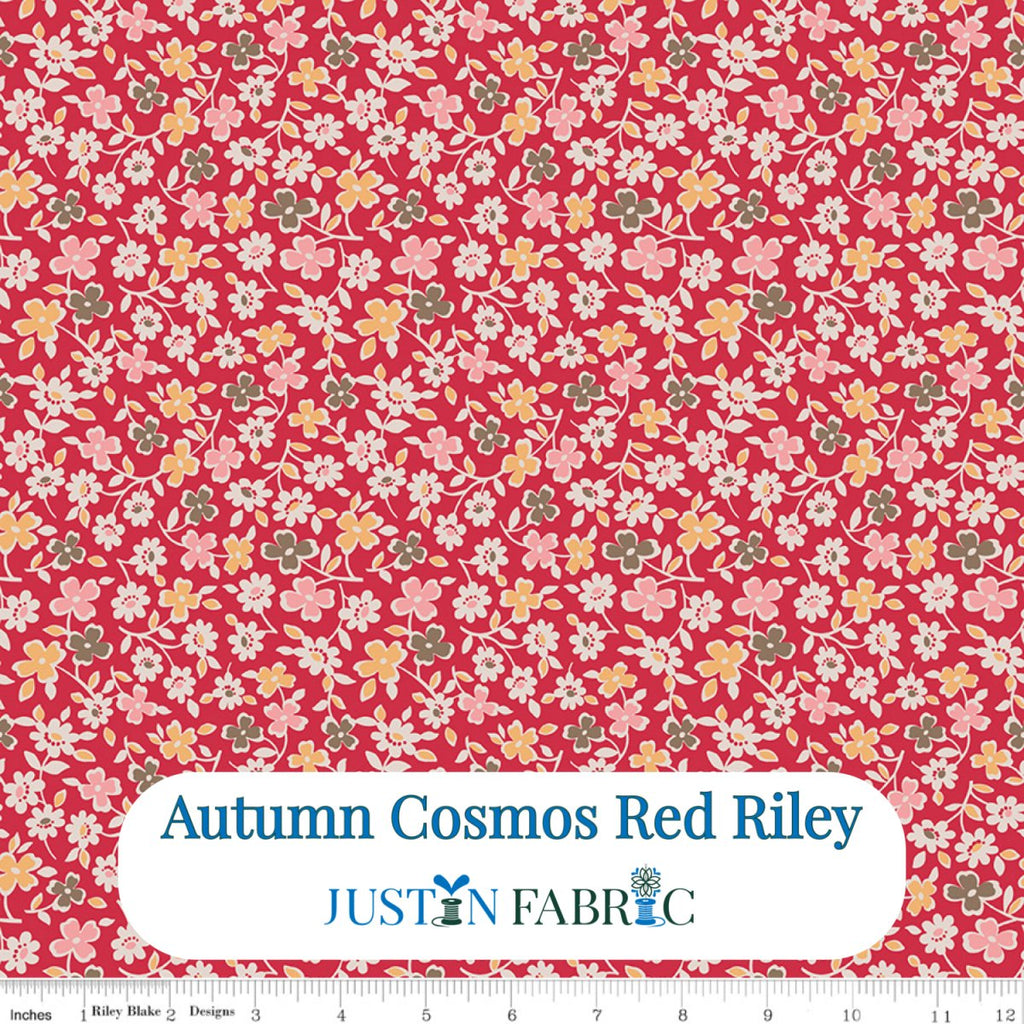 Autumn Cosmos Riley Red Cotton Yardage by Lori Holt | Riley Blake Designs -C14659-RILEYRED - Justin Fabric!