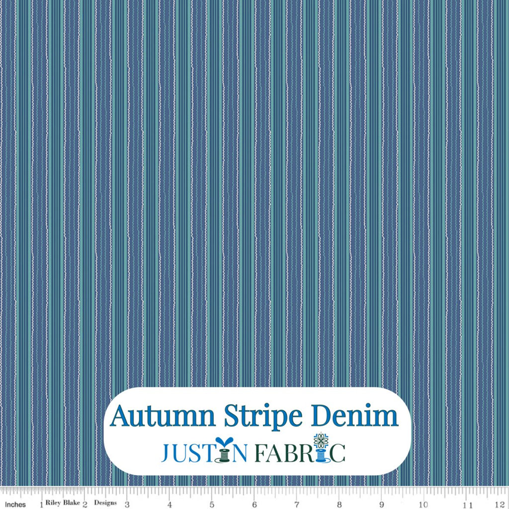 Autumn Stripe Denim Cotton Yardage by Lori Holt | Riley Blake Designs -C14665-DENIM - Justin Fabric!