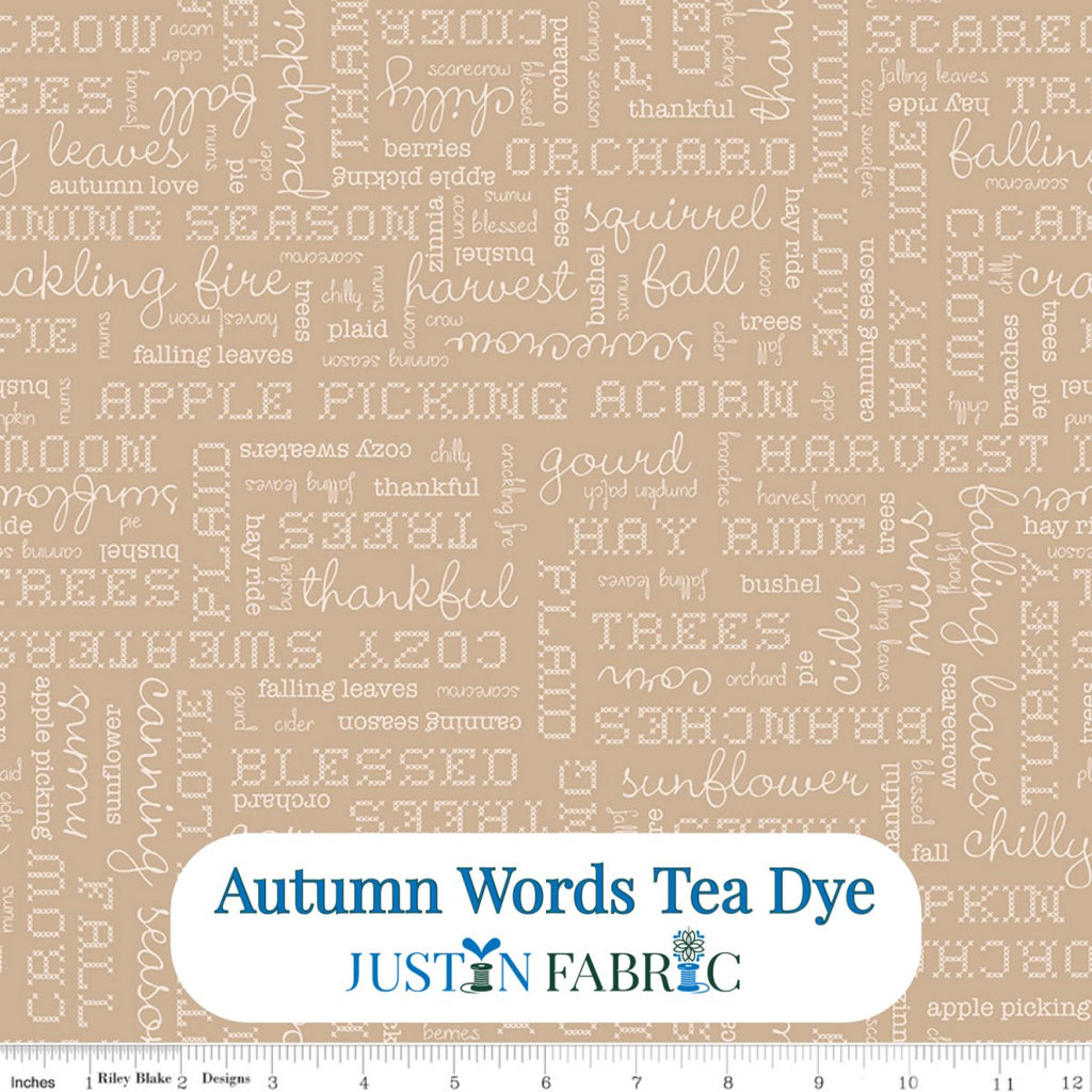 Autumn Words Tea Dye Cotton Yardage by Lori Holt | Riley Blake Designs -C14667-TEADYE - Justin Fabric!