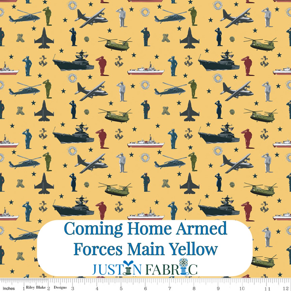 Coming Home Armed Forces Main Yellow Yardage by Vicki Gifford | Riley Blake Designs -C14420-YELLOW - Justin Fabric!