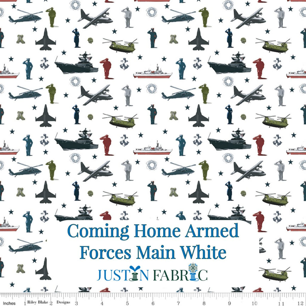 Coming Home Armed Forces Main White Yardage by Vicki Gifford | Riley Blake Designs -C14420-WHITE - Justin Fabric!