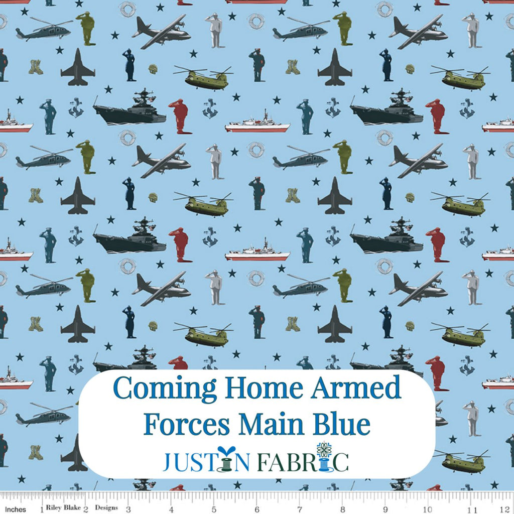 Coming Home Armed Forces Main Blue Yardage by Vicki Gifford | Riley Blake Designs SKU: C14420-BLUE