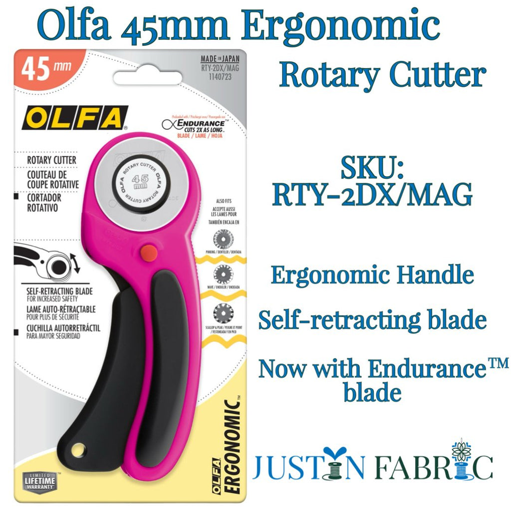 Olfa 45mm Ergonomic Rotary Cutter - Magenta | Olfa Corporation -RTY-2DX/MAG - Justin Fabric!