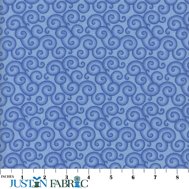 108" Wide Curly Swirly Blue Cotton Flannel Yardage | Mook Fabrics