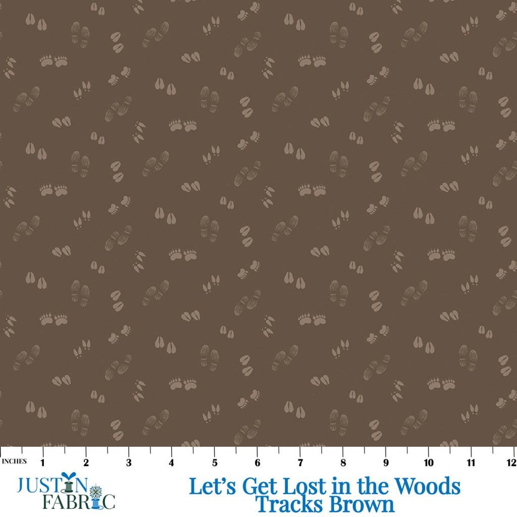 Let's Get Lost in the Woods Tracks Brown Fabric by Tara Reed | Riley Blake Designs with Tone-on-Tone scattered Animal Tracks