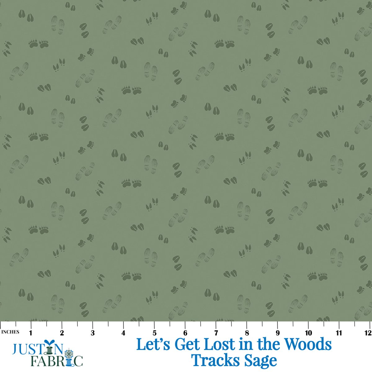 Let's Get Lost in the Woods Tracks Sage Fabric by Tara Reed | Riley Blake Designs with Tone-on-Tone scattered Animal Tracks